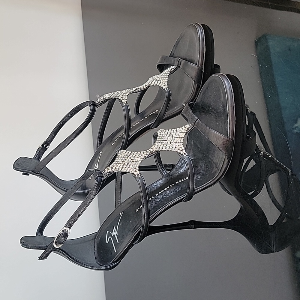 Giusepppe Zanotti Black strappy heels with bling embellishments size 39